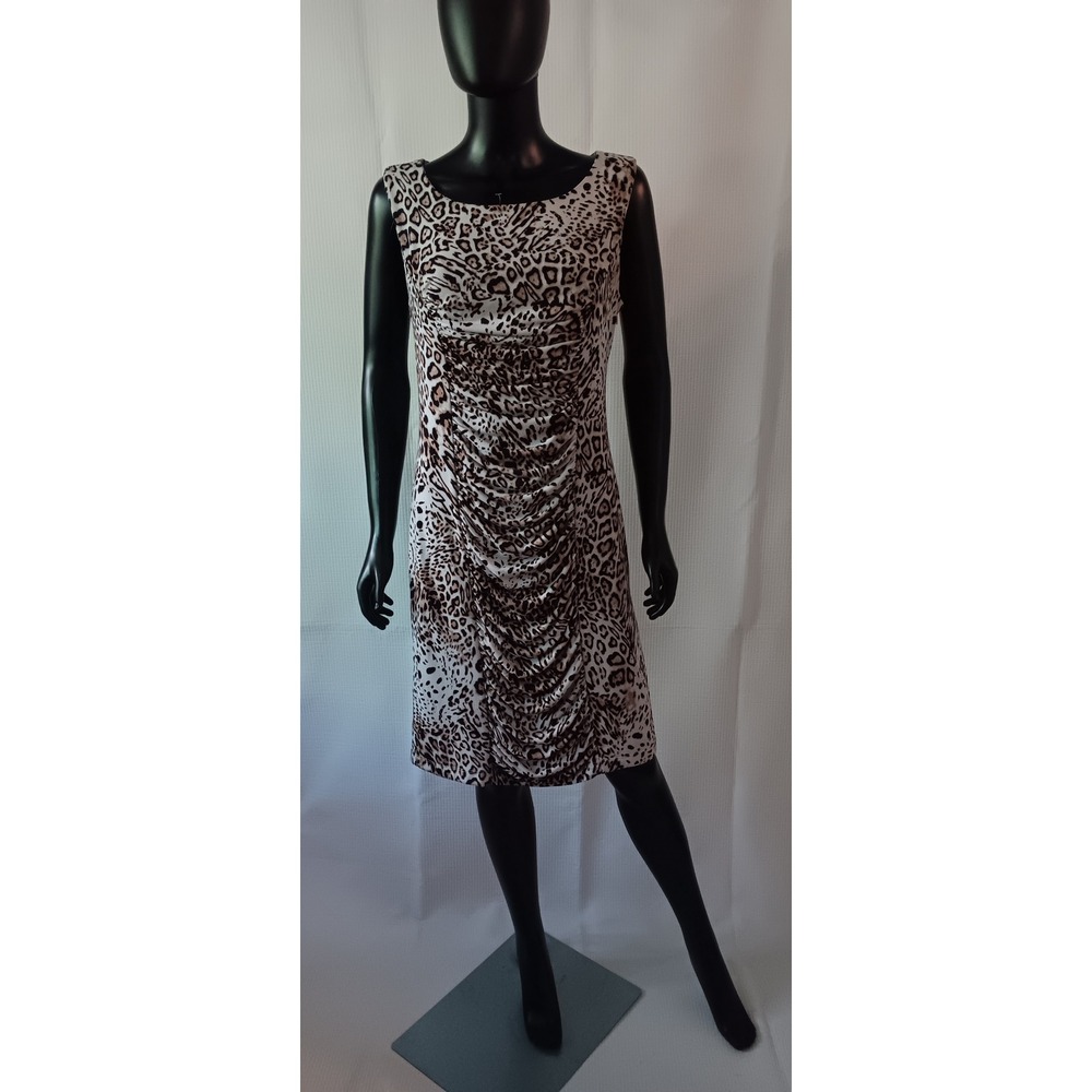 Calvin Klein Animal Print Ruched Fitted Sheath Dress Brown White Medium KS0306